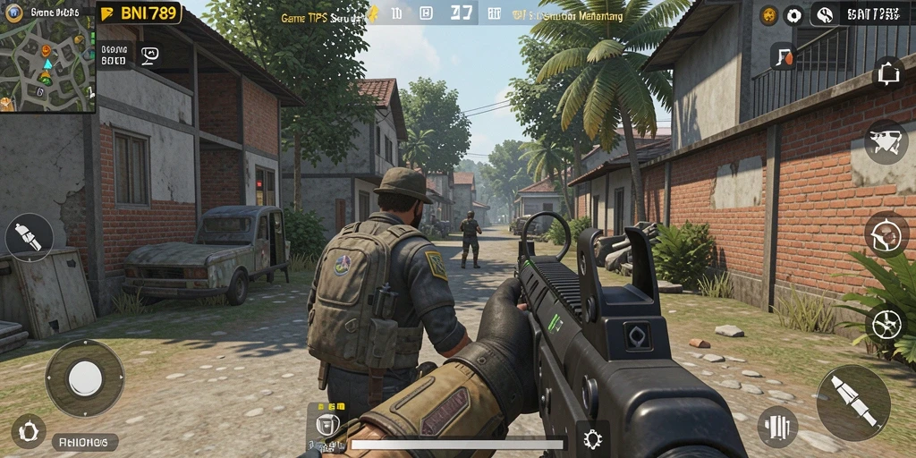 Screenshot BNI789 menampilkan pertempuran seru dalam game TPS.