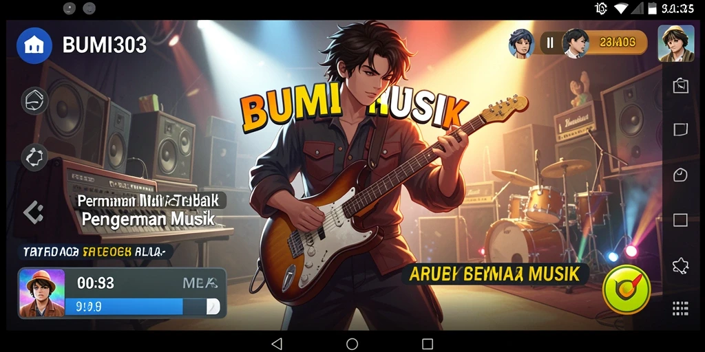 Tampilan utama BUMI303 dengan koleksi lagu dan fitur interaktif.