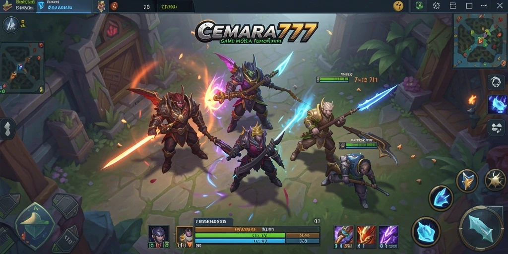 Tampilan gameplay seru CEMARA777 dalam pertarungan tim yang intens.
