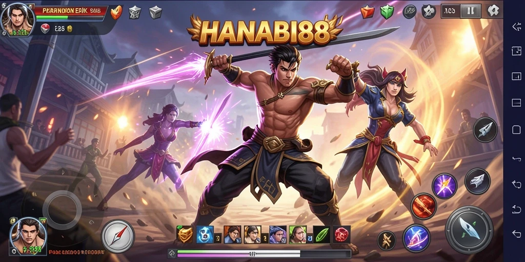 Tampilan menarik dari gameplay pertarungan HANABI88.