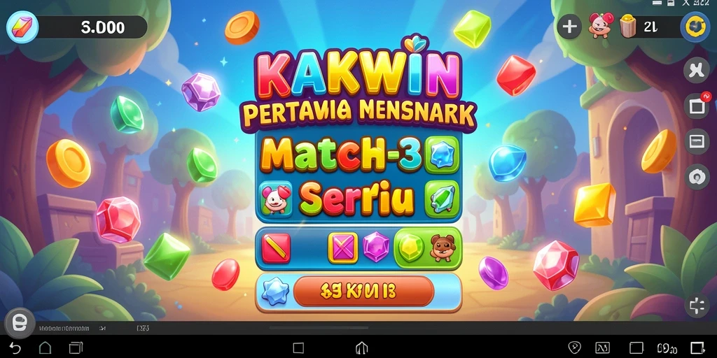 Screenshot KAKWIN menampilkan gameplay Match-3 yang menarik dan penuh warna.