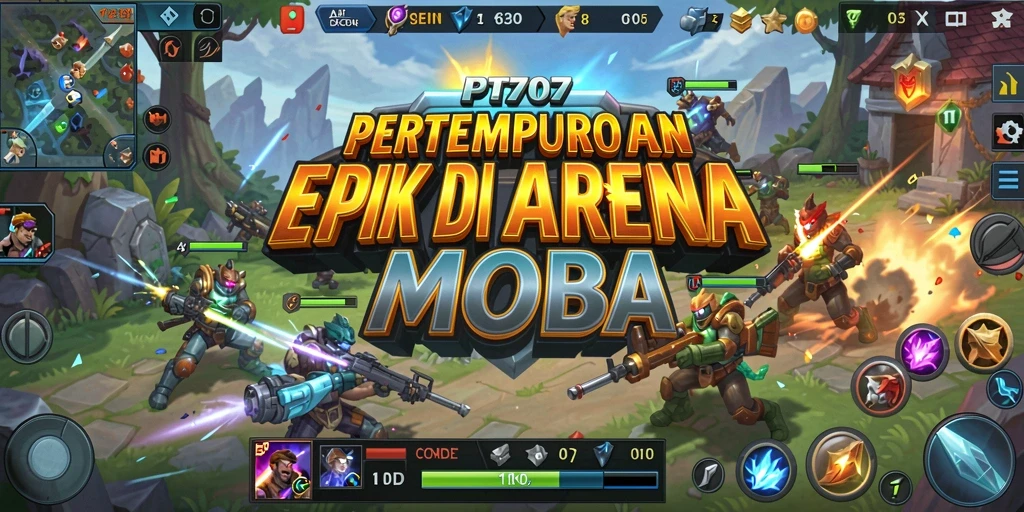 Tangkapan layar menampilkan aksi seru dalam arena MOBA.