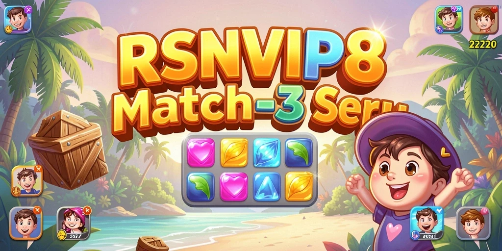 Tampilan gameplay RSNVIP8 dengan elemen Match-3 yang colorful dan seru.
