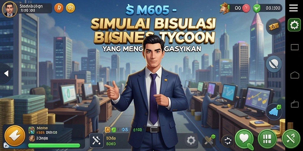 Tampilan menarik dari gameplay SM605 saat membangun bisnis Tycoon.
