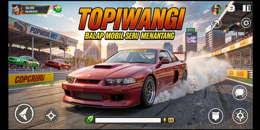 Tangkapan layar gameplay balapan mobil seru dari TOPIWANGI.