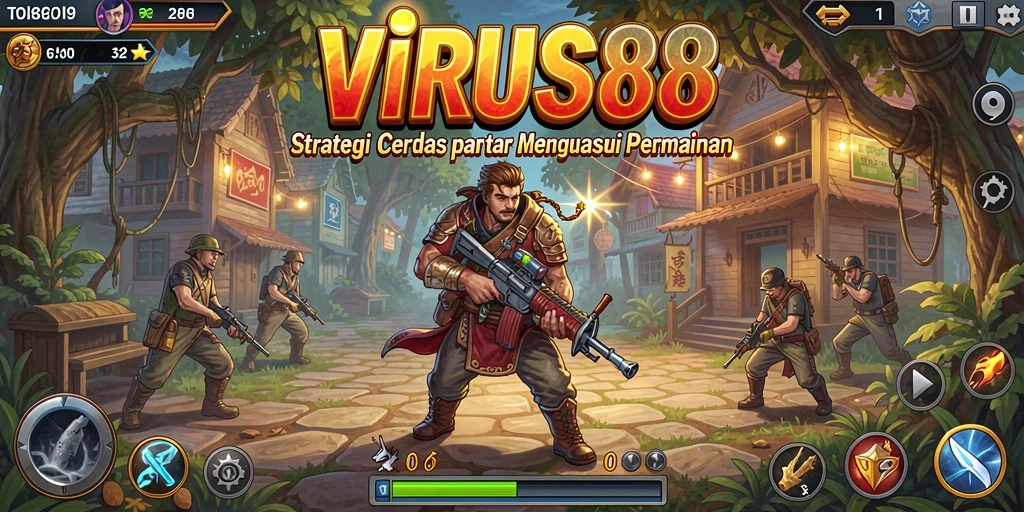 Screenshot utama menunjukkan aksi strategis dalam permainan VIRUS88.